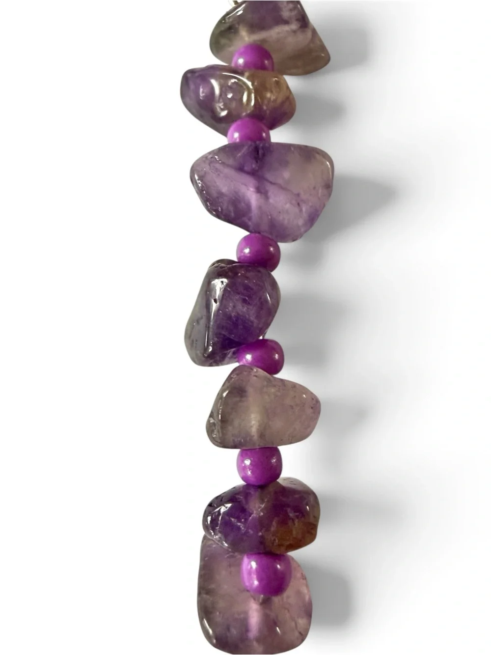Handmade Amethyst Keychain/Bag Charm with Silver‑Tone Lotus & Om Symbol